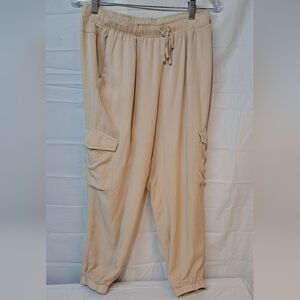 NET 153 Joggers Cargo Beige Medium Rayon Drawstring Waist Lightweight